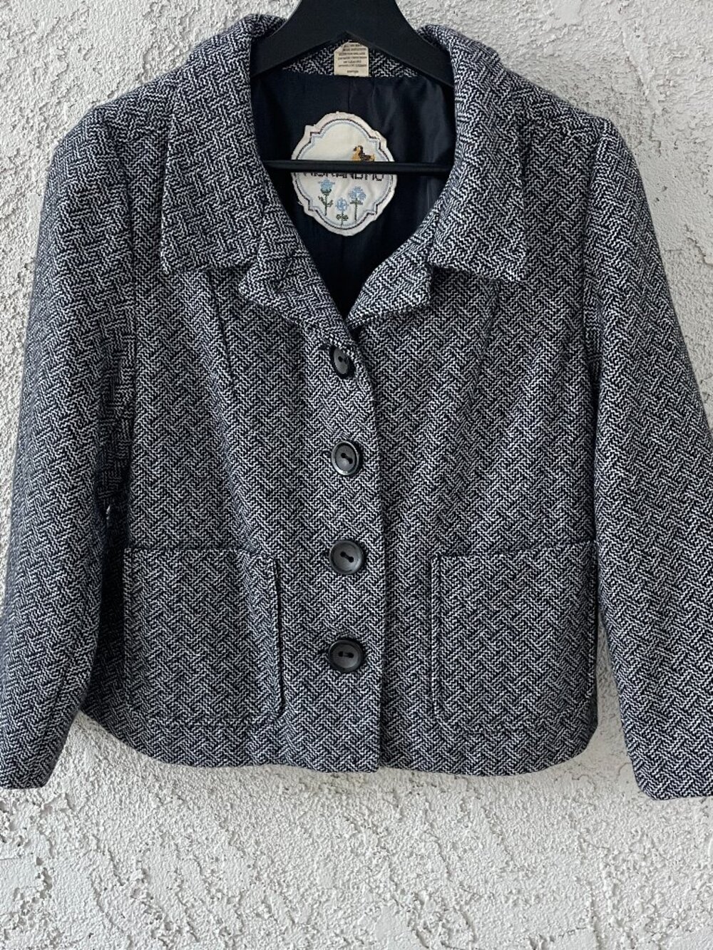 Nick & Mo Wool Blend Herringbone Blazer Jacket Grey Black Tweed Poetcore M
